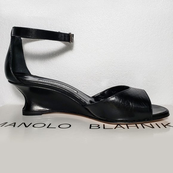 Manolo Blahnik Black Demi-wedge Sandal Size M36.5 - Picture 1 of 16